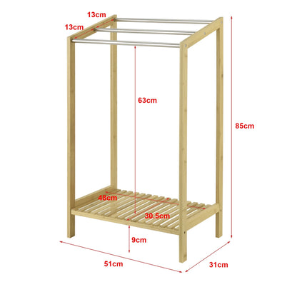 In And OutdoorMatch Bamboe Handdoekenrek Darian - Met Plank - Vrijstaand - 61x31x85 cm - RVS - Minimalistisch Design towel rack