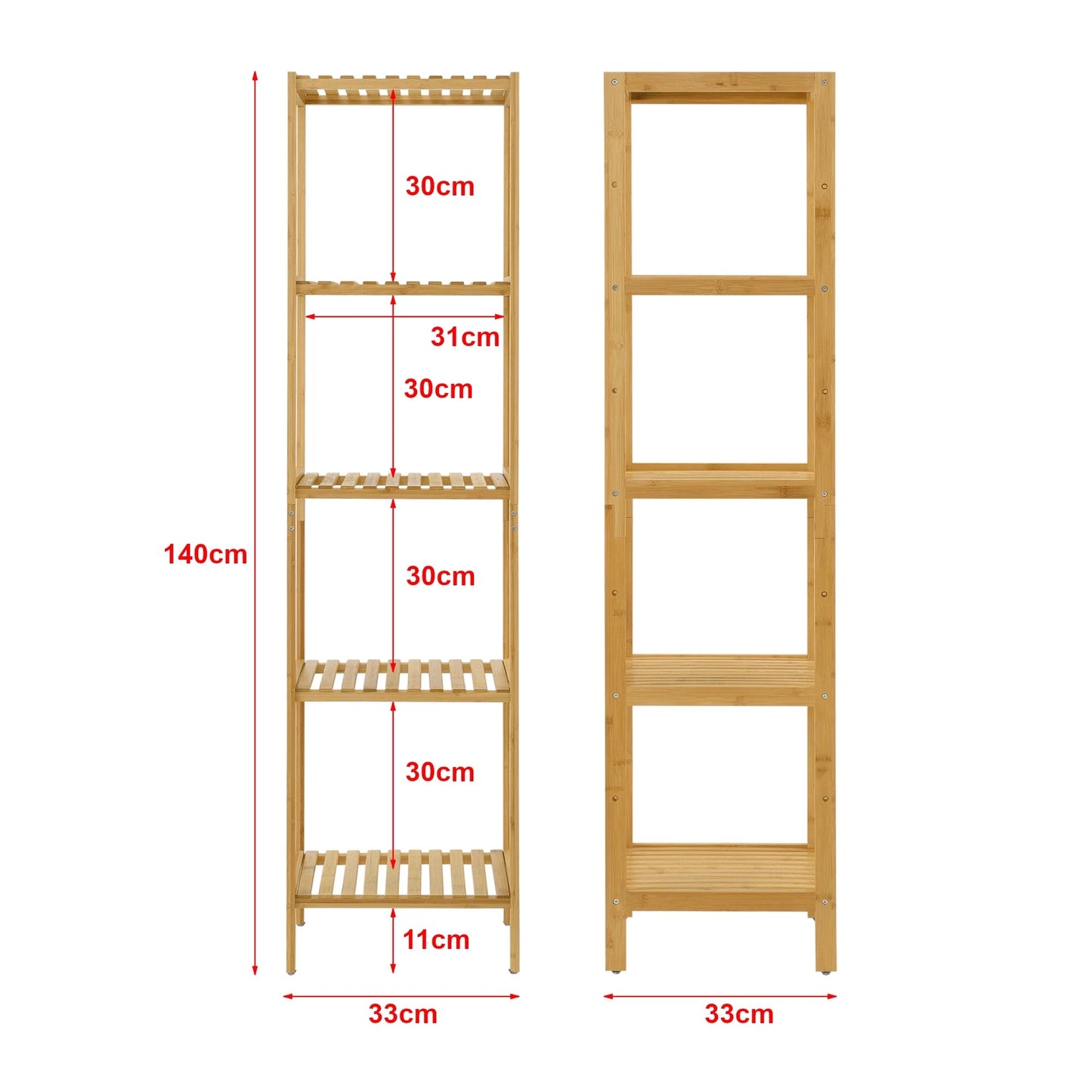 In And OutdoorMatch Bamboe Opbergrek Emerie - Staand rek - Met 5 planken - Modern design storage rack