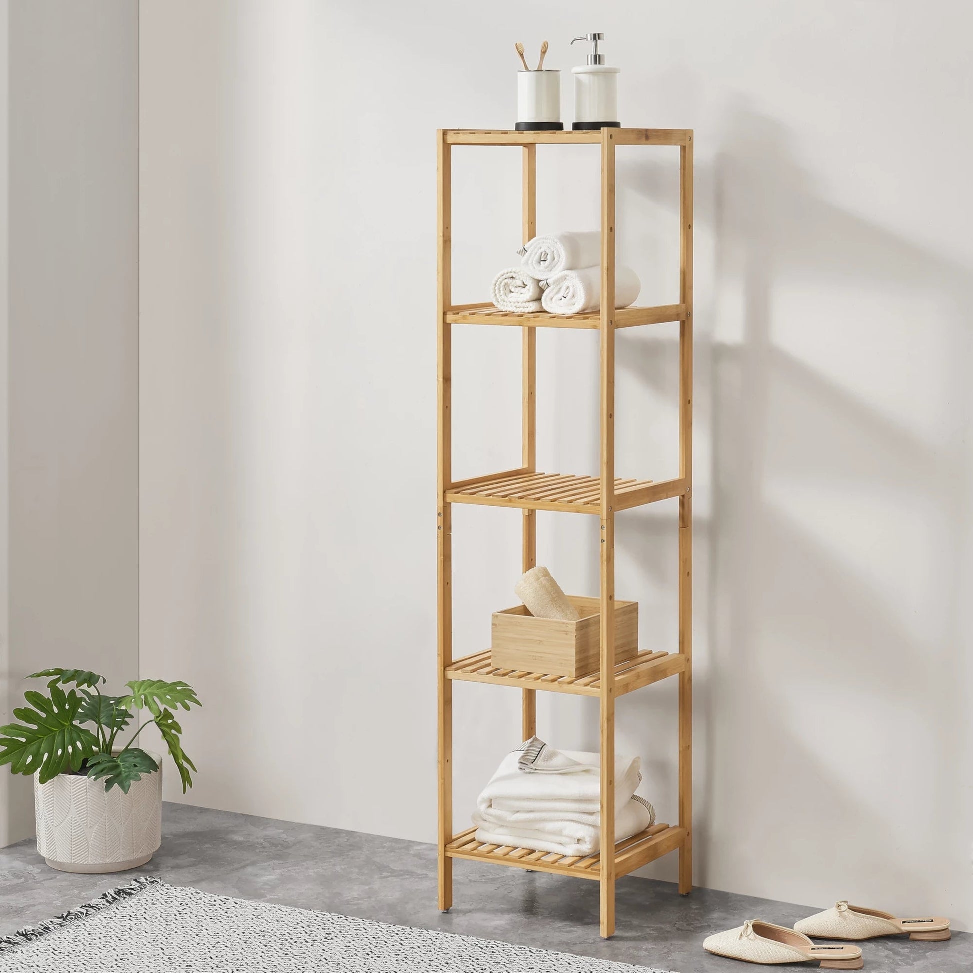 In And OutdoorMatch Bamboe Opbergrek Emerie - Staand rek - Met 5 planken - Modern design storage rack