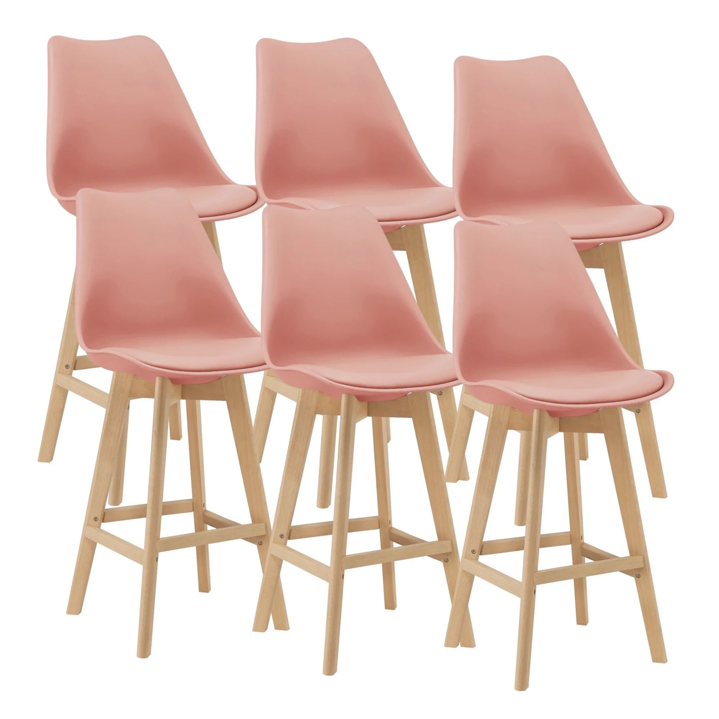 In And OutdoorMatch Barkruk Dorris - Set van 6 - Imitatieleer en Beuken - 105x48x58 cm - Roze - Modern Design Barkrukken / hocker