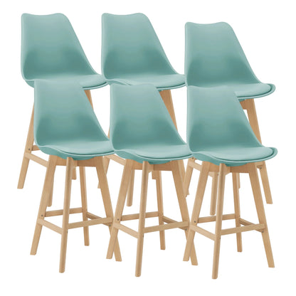 In And OutdoorMatch Barkruk Golden - Set van 6 - Imitatieleer en Beuken - 105x48x58 cm - Mint - Modern Design Barkrukken / hocker