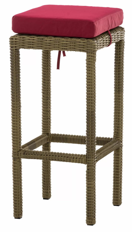 In And OutdoorMatch Barkruk Nicolette - Rotan - Robijnrood/ Houtkleur - Barstoelen buiten of keuken - Zonder rugleuning - Set van 1 - Rieten - Ergonomisch - 74cm hoog Barkrukken / hocker