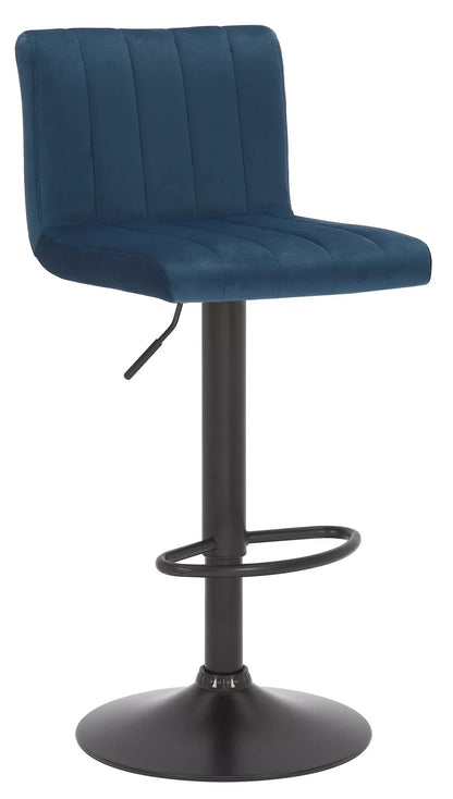 In And OutdoorMatch Barkruk Pat - Fluweel blauw - Zithoogte 62-83 cm - Met rugleuning - In hoogte verstelbaar - Set van 1 - Ergonomische - barstoelen - Keuken Barkrukken / hocker