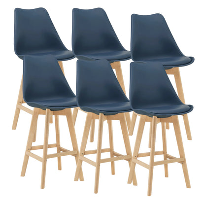 In And OutdoorMatch Barkruk Susanna - Set van 6 - Imitatieleer en Beuken - 105x48x58 cm - Blauw - Modern design Barkrukken / hocker