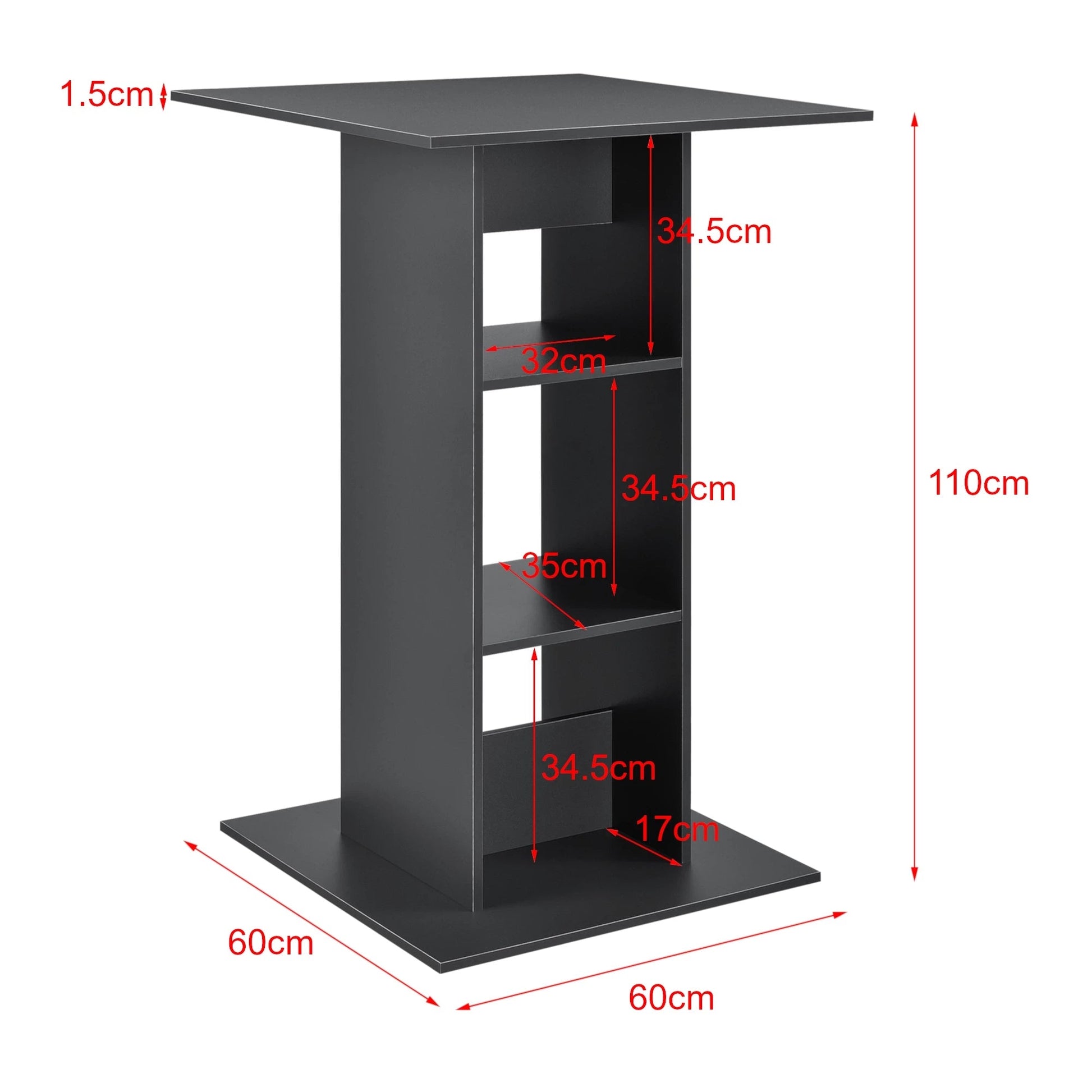 In And OutdoorMatch Bartafel Elbert - Met 3 Planken - 70x70x110 cm - Donkergrijs - Spaanplaat - Modern Design Bar table