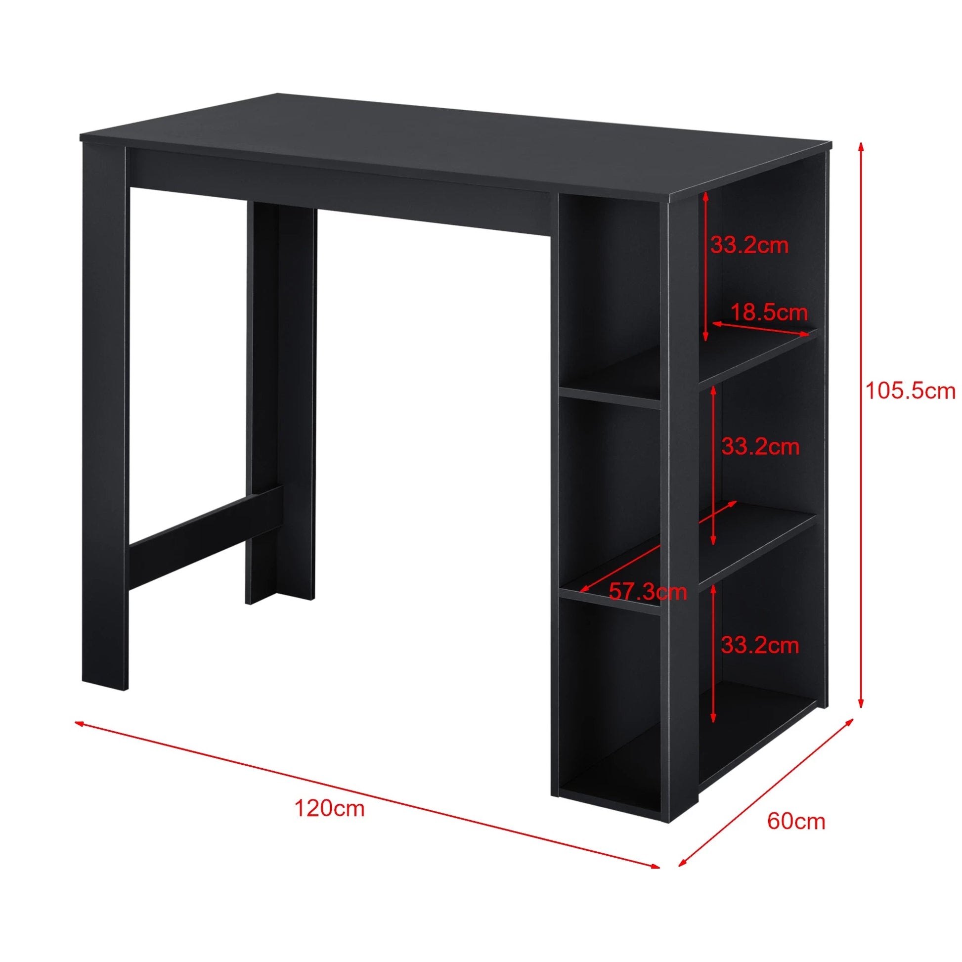 In And OutdoorMatch Bartafel Muhammad - Met 3 Planken - 120x60x1055 cm - Zwart - Spaanplaat - Modern Design Bar table