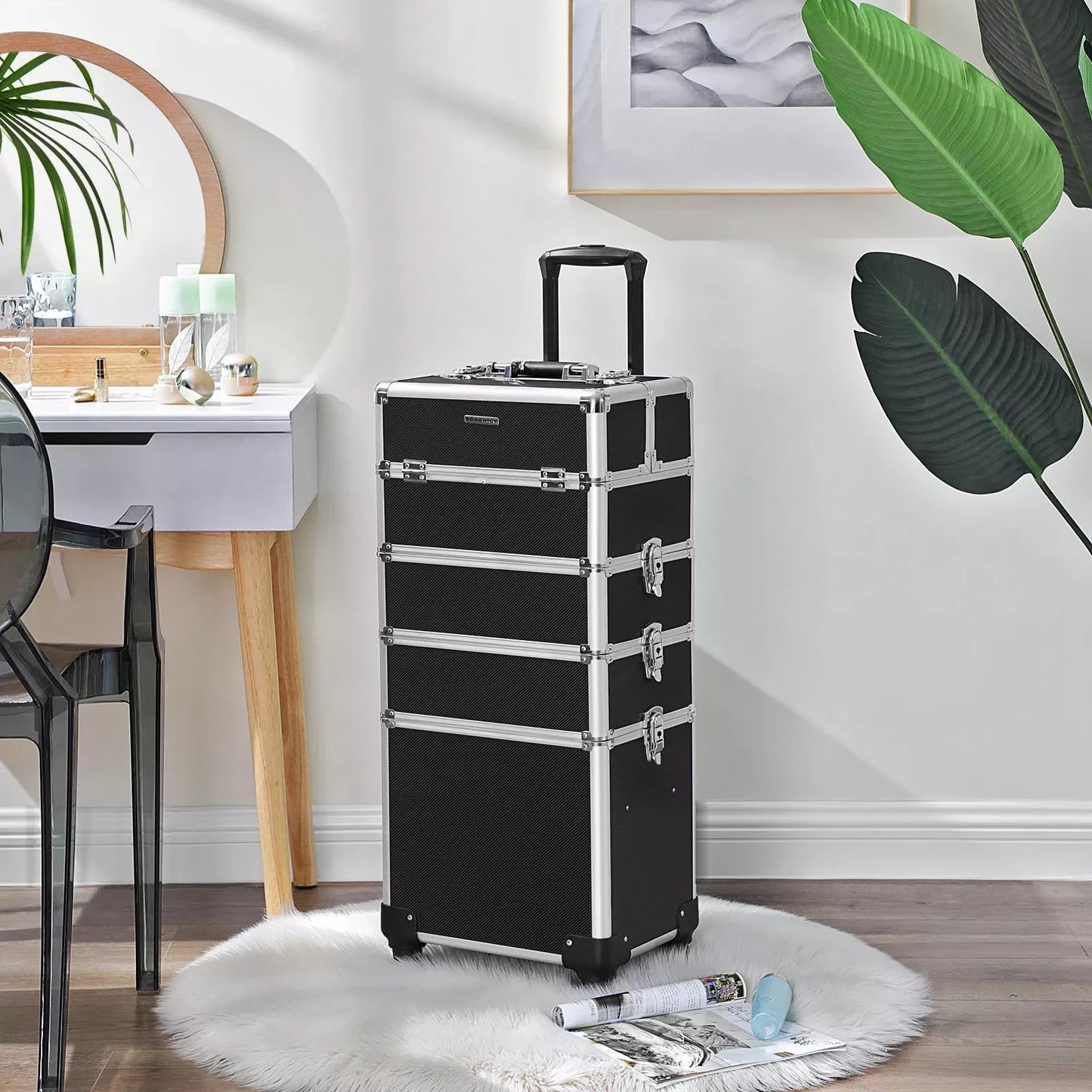 In And OutdoorMatch Beautykoffer Roman - Trolley - Cosmetic Case - Aluminium Make-up - Beauty Case - Zwart Make-up koffer