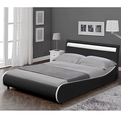 In And OutdoorMatch Bed Emanuel - LED - Bedframe - Kunstleer - 180x200 cm - Zwart - Modern design Bedframe