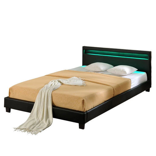 In And OutdoorMatch Bed Orville - met LED verlichting - Bedbodem - 160x200 cm - Zwart - Modern Design bed twee personen