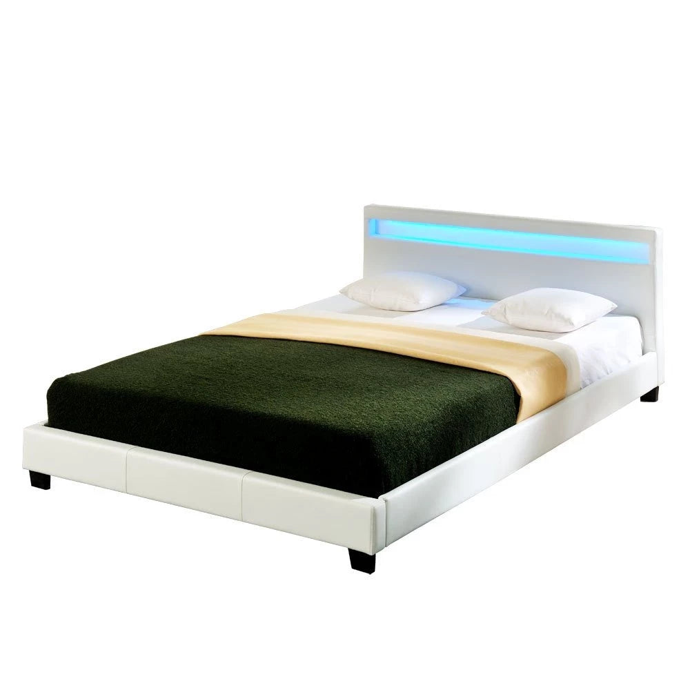 In And OutdoorMatch Bed Robert - met LED-verlichting - Bedbodem - 160x200 cm - Wit - Modern design bed twee personen