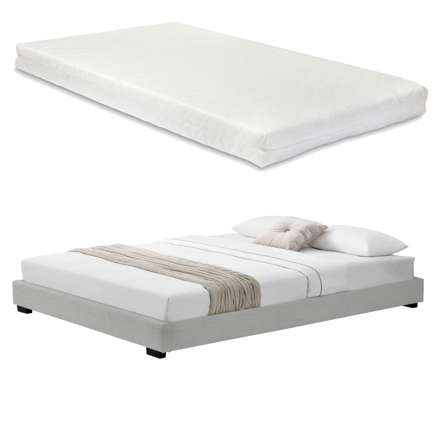 In And OutdoorMatch Bedframe Ed - Modern kunstleer bedframe - met matras - 180x200 - Wit - Klassiek design Bedframe