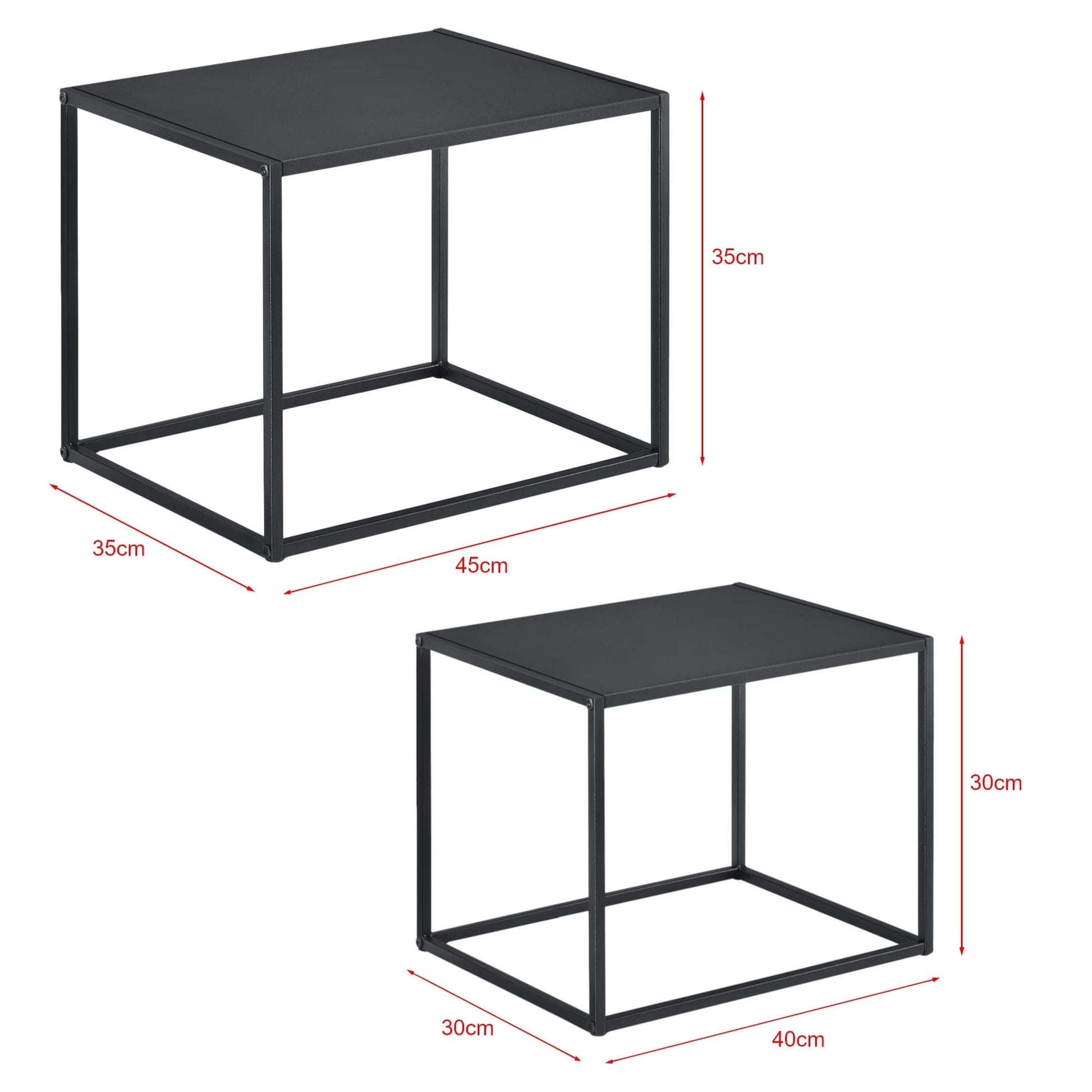 In And OutdoorMatch Bijzettafel David - Set van 2 - Zwart - Metaal - 35x45x35 - 30x40x30 cm - Modern Design Bijzetttafel