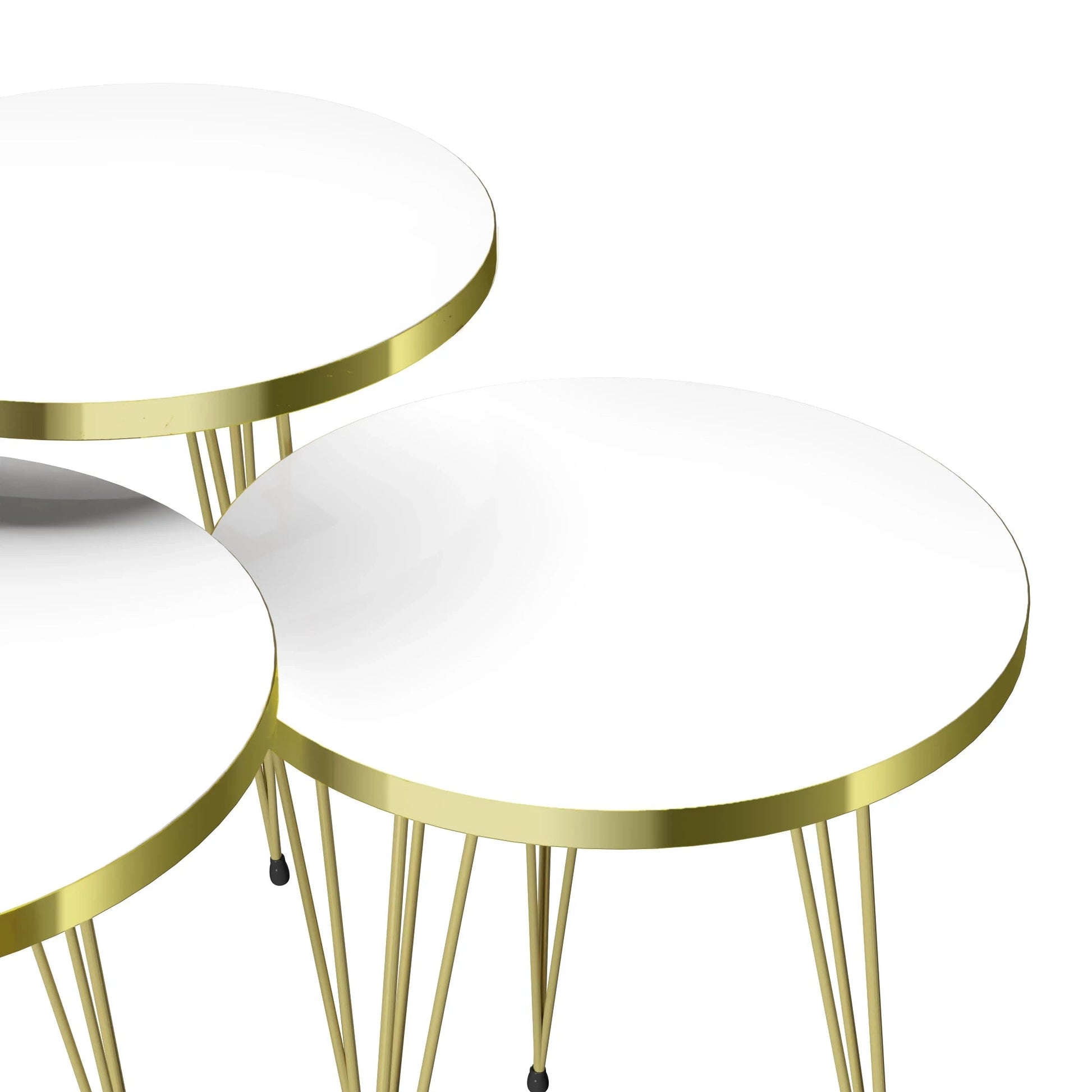 In And OutdoorMatch Bijzettafel Matri - Set van 3 - Rond - Wit en Goud - Spaanplaat en Metaal - Stijlvol design Bijzetttafel