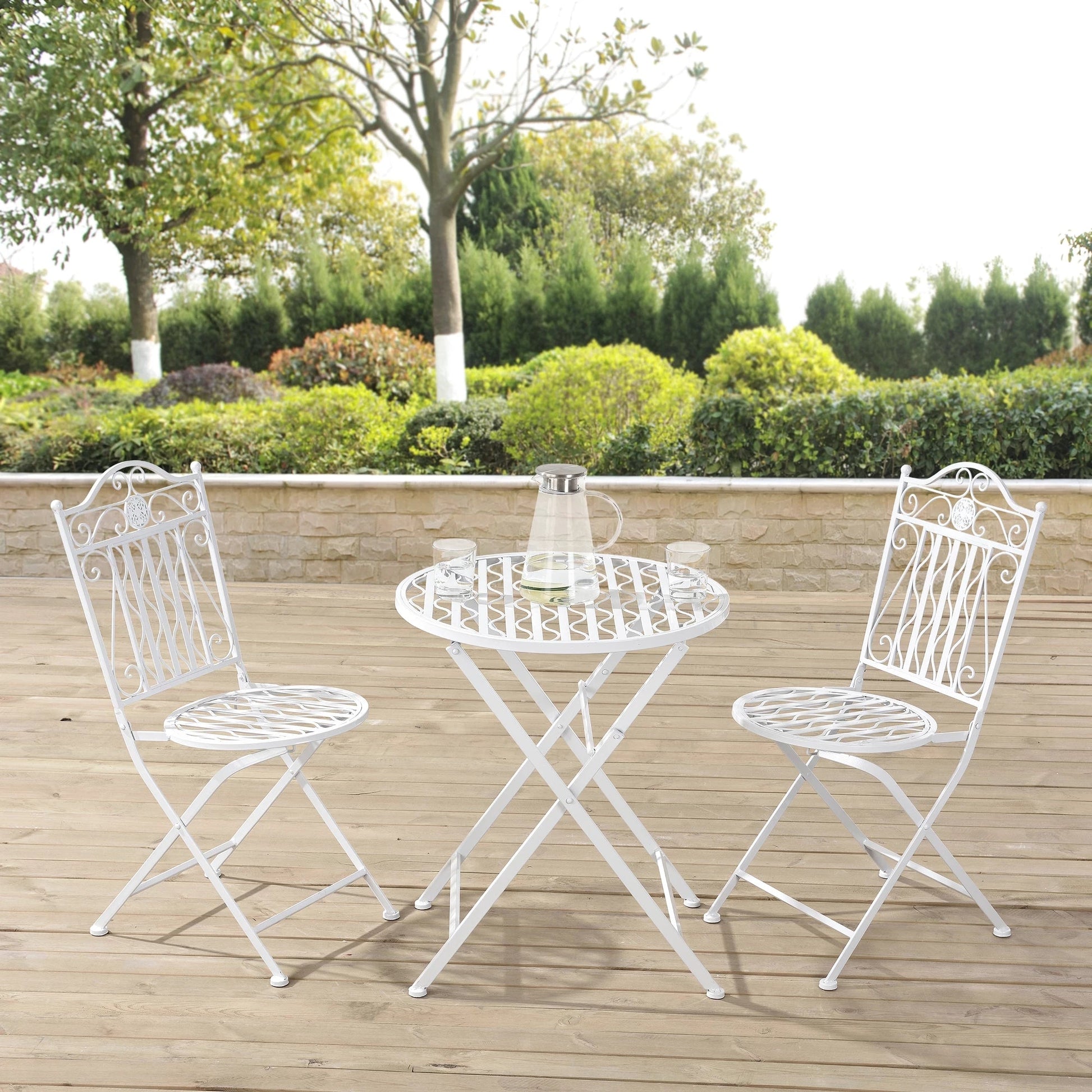 In And OutdoorMatch Bistroset Reece - Metalen Tuintafel - Met 2 Tuinstoelen - Wit - Stabiel Metaal - Weerbestendig Garden set