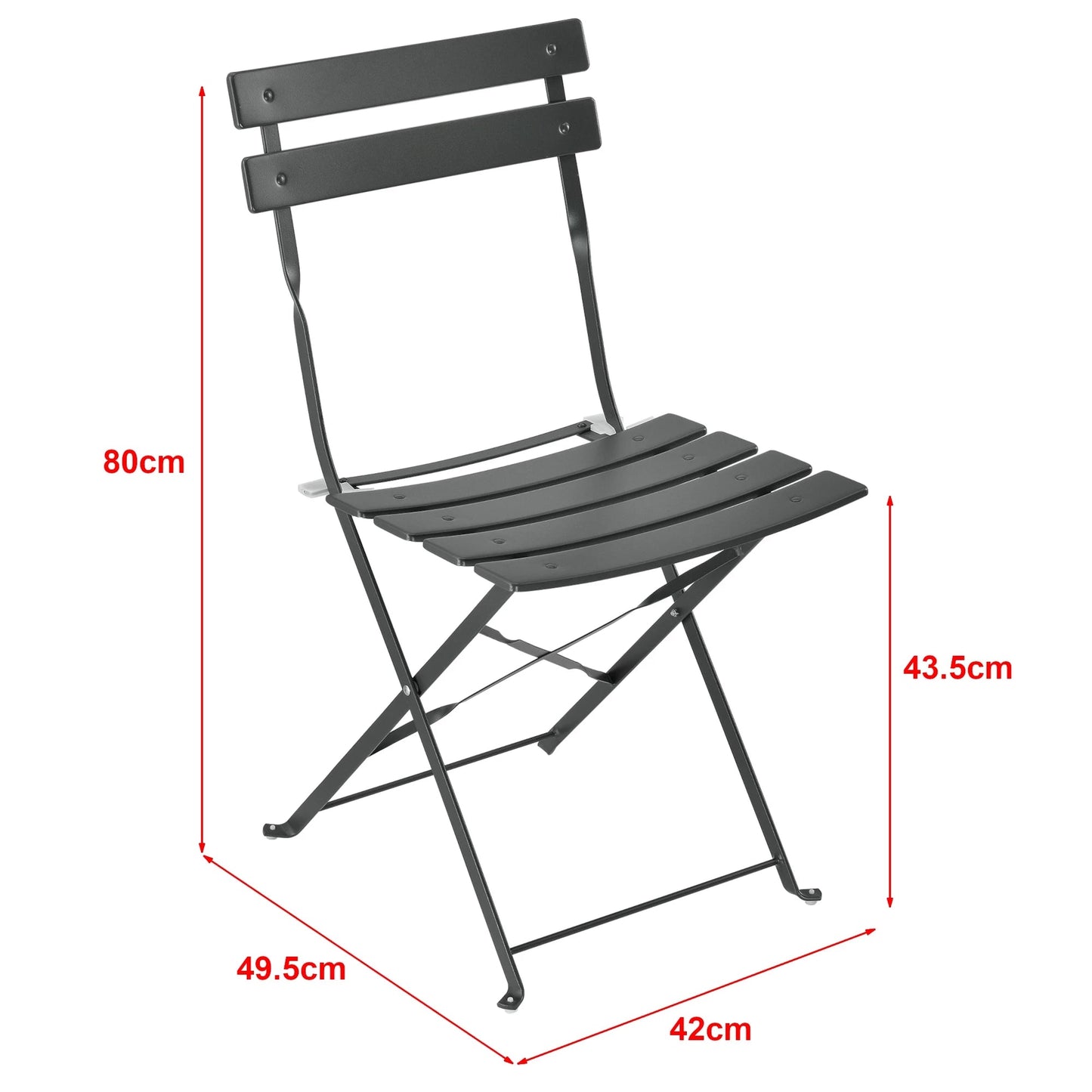 In And OutdoorMatch Bistroset Shenna - Metalen Tuintafel - Met 2 Tuinstoelen - Donkergrijs - Staal - Opvouwbaar Garden set