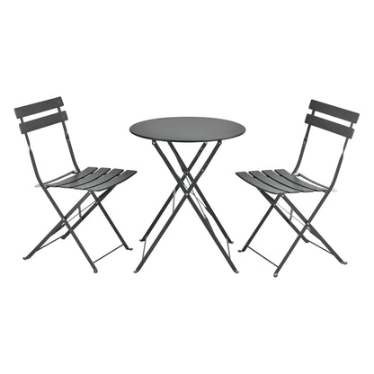 In And OutdoorMatch Bistroset Shenna - Metalen Tuintafel - Met 2 Tuinstoelen - Donkergrijs - Staal - Opvouwbaar Garden set