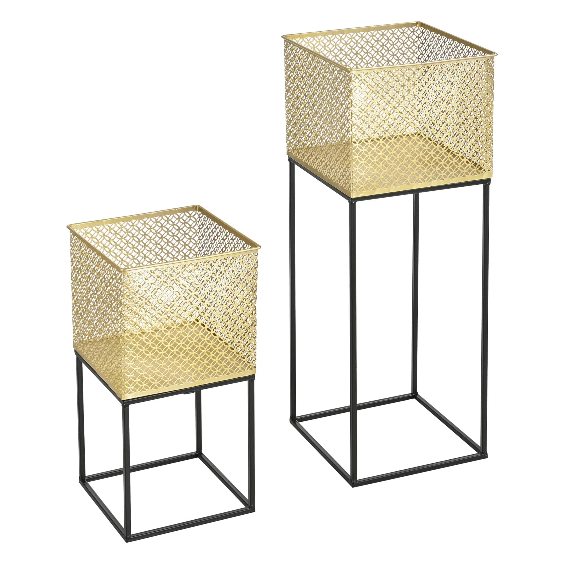 In And OutdoorMatch Bloempot Edyth - Op standaard - Set van 2 - Zwart en Goud - Metaal - Modern design Flowerpot