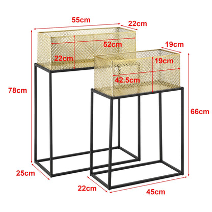 In And OutdoorMatch Bloempot Jackson - Op Standaard - Set van 2 - Zwart en Messingkleurig - Metaal - Decoratief Design Flowerpot