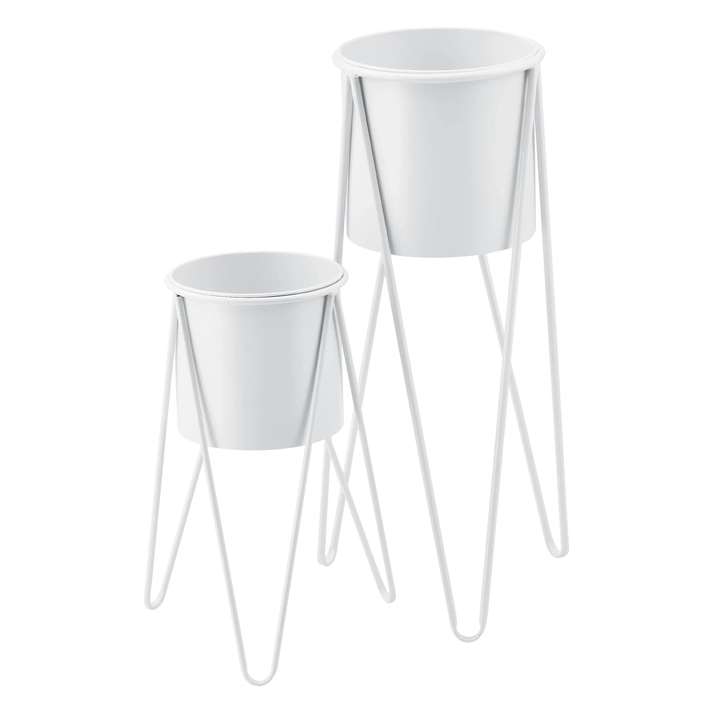 In And OutdoorMatch Bloempot Kaden - Op Standaard - Metaal - Set van 2 - Wit - Stijlvol Design Flowerpot