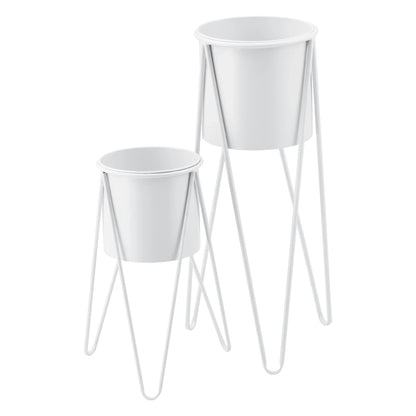 In And OutdoorMatch Bloempot Kaden - Op Standaard - Metaal - Set van 2 - Wit - Stijlvol Design Flowerpot