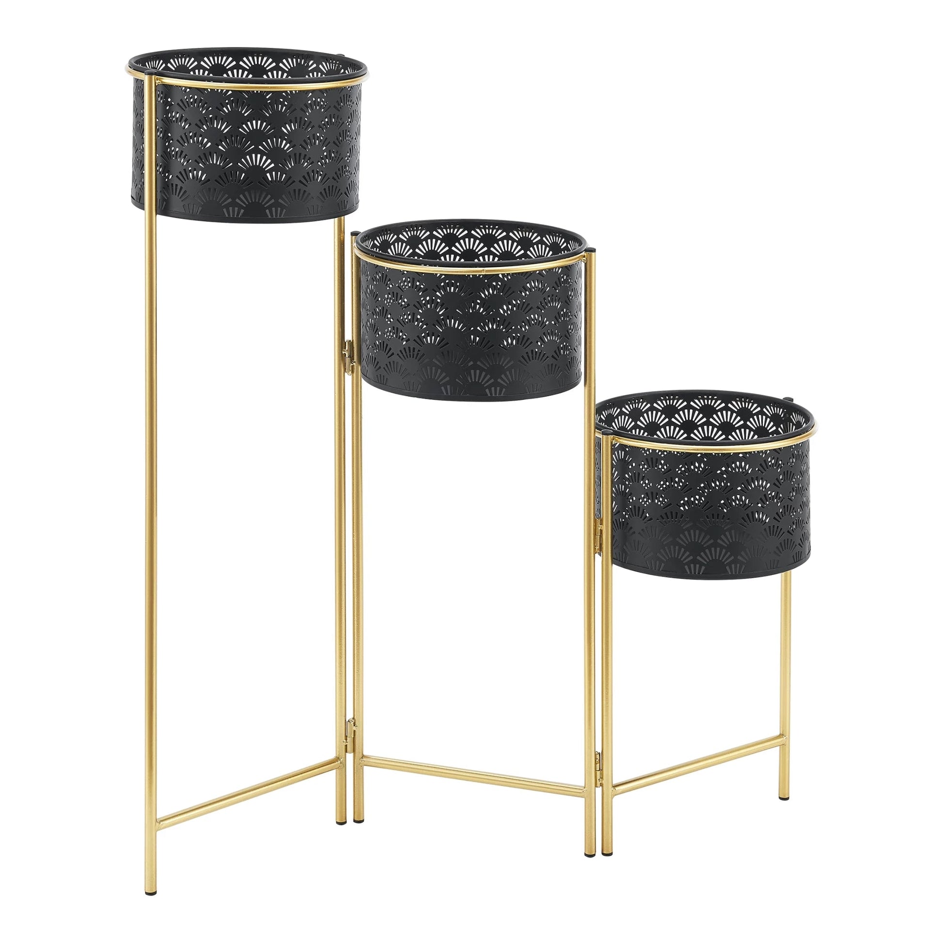 In And OutdoorMatch Bloempot Randi - Op Standaard - Messing en Zwart - Metaal - Set van 3 - Modern design Flowerpot