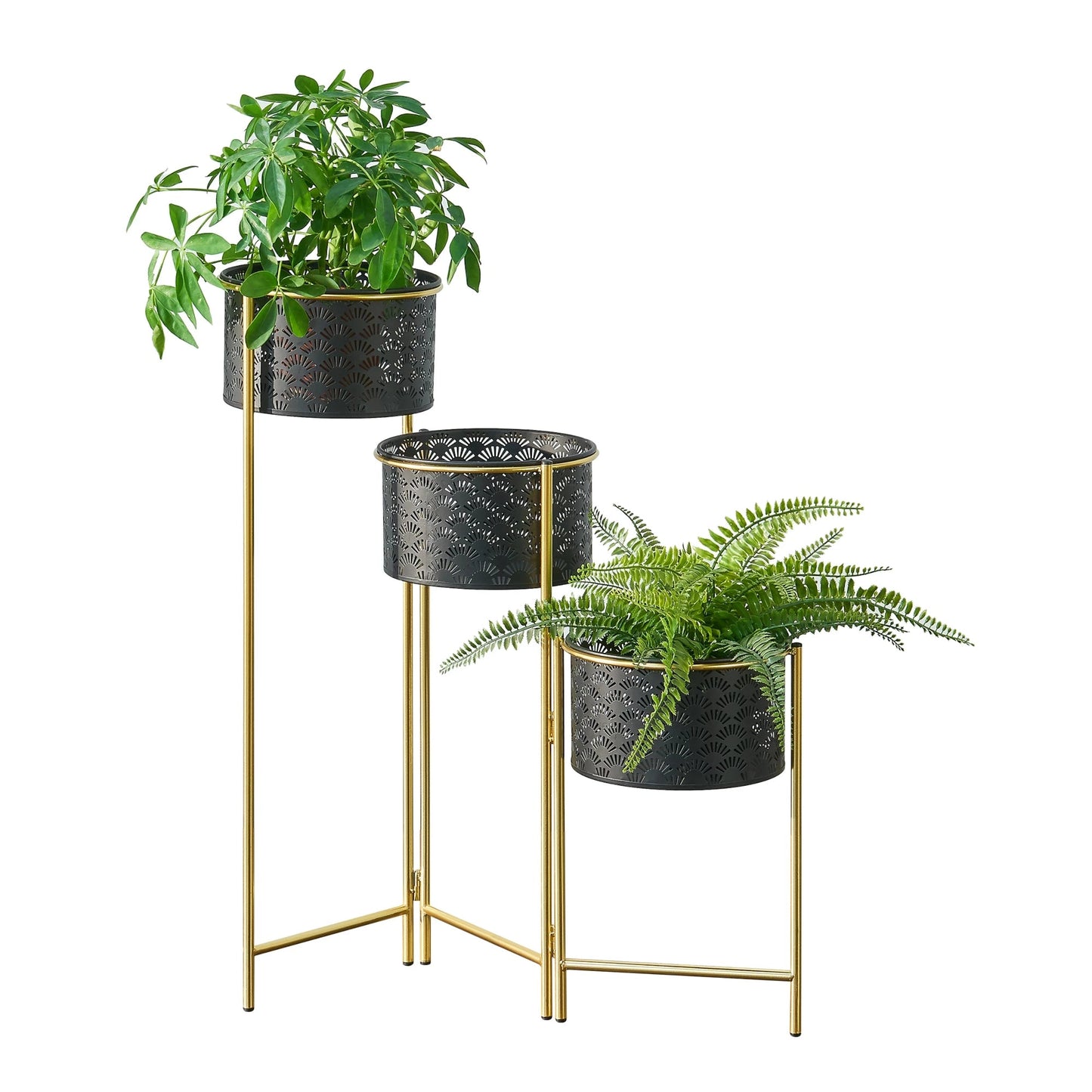 In And OutdoorMatch Bloempot Randi - Op Standaard - Messing en Zwart - Metaal - Set van 3 - Modern design Flowerpot