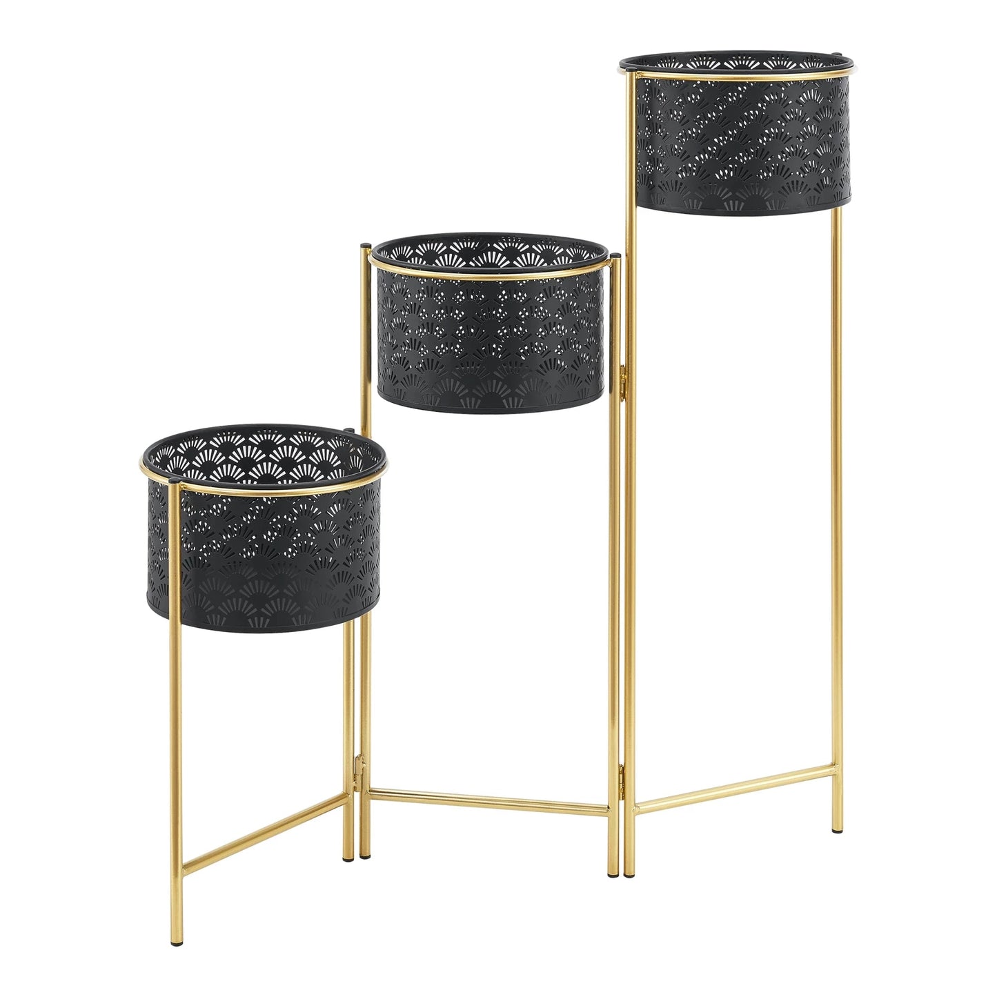 In And OutdoorMatch Bloempot Randi - Op Standaard - Messing en Zwart - Metaal - Set van 3 - Modern design Flowerpot