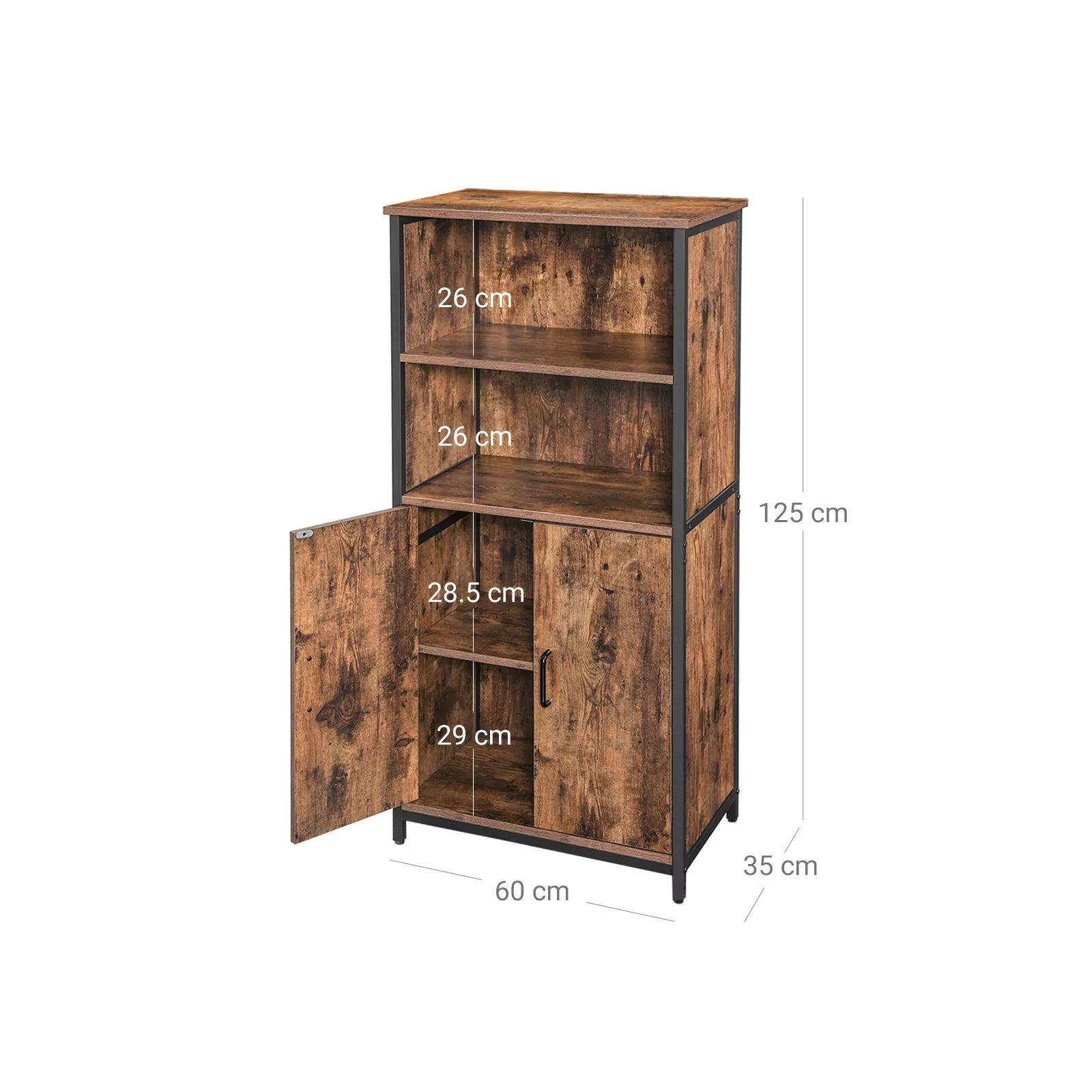 In And OutdoorMatch Boekenkast Emmie - 2 planken - Boekenkast met deuren - Woonkamer, slaapkamer en kinderkamer - Hout - MDF - 60 x 35 x 125 cm Boekenplank