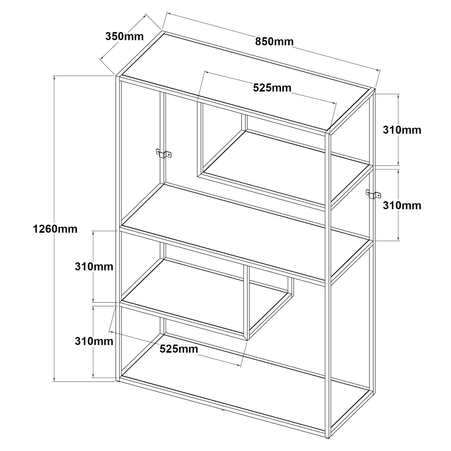 In And OutdoorMatch Boekenkast Kasey - 4 Planken - 126x85x35 cm - Zwart Mat - Staal - Stijlvol Design Boekenkast