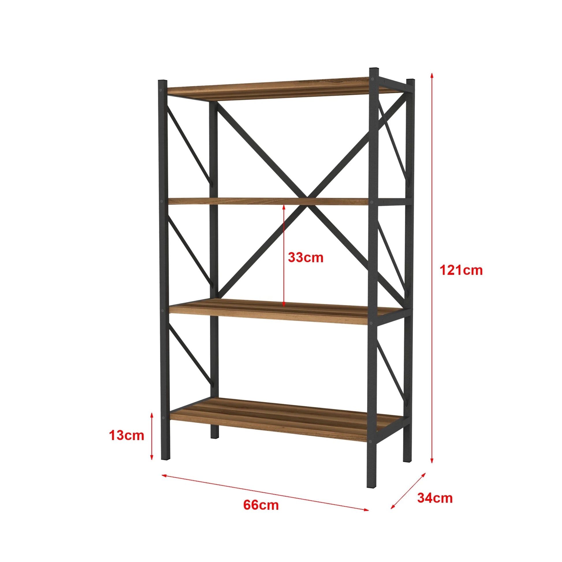 In And OutdoorMatch Boekenkast Plank Gia - 121x66x34cm - Walnootkleurig - Spaanplaat en Metaal - Met Planken - Modern Design Boekenkast