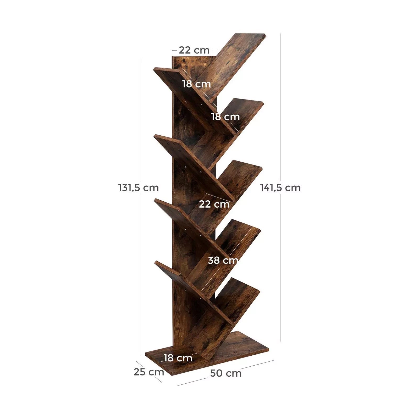 In And OutdoorMatch Boekenkast industrieel Brock - 8 vakken - Bruin - Boekenplank - Woonkamer, slaapkamer en kinderkamer - Hout - MDF - 50x25x141cm Boekenkast