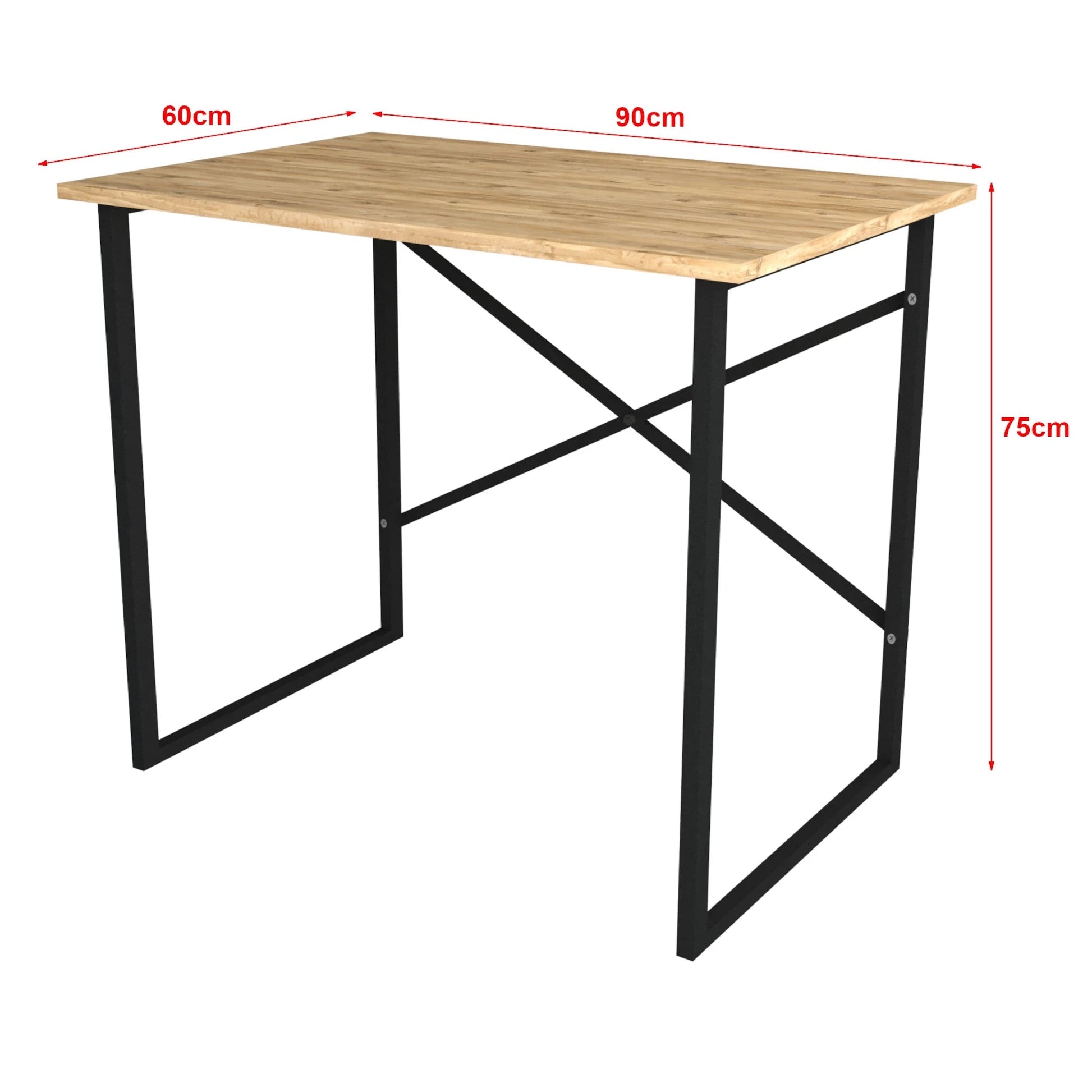 In And OutdoorMatch Bureau Andy - 75x90x60 cm - Eiken - Spaanplaat en Metaal - Stabiel Stalen Frame - Modern Design Desk