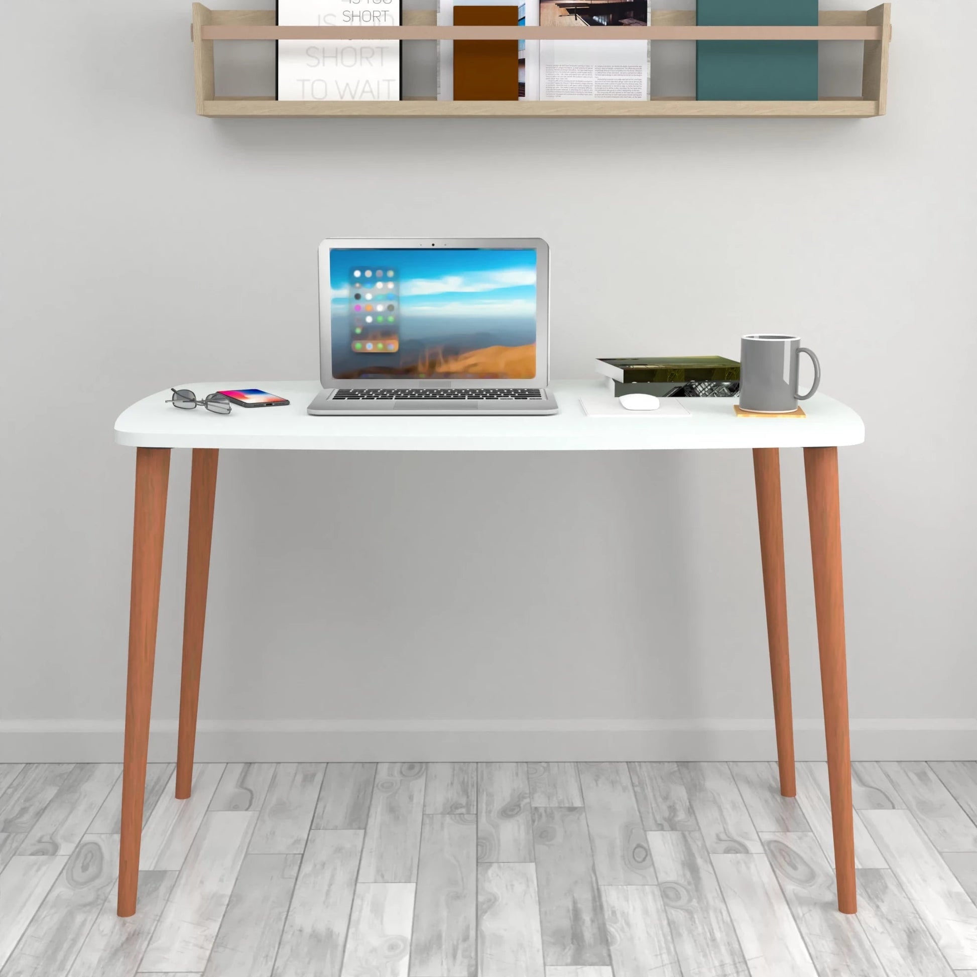 In And OutdoorMatch Bureau Gigi - Laptoptafel - 70x105x60 cm - Wit en Houtkleurig - Spaanplaat en Beukenhout - Stijlvol Design Desk