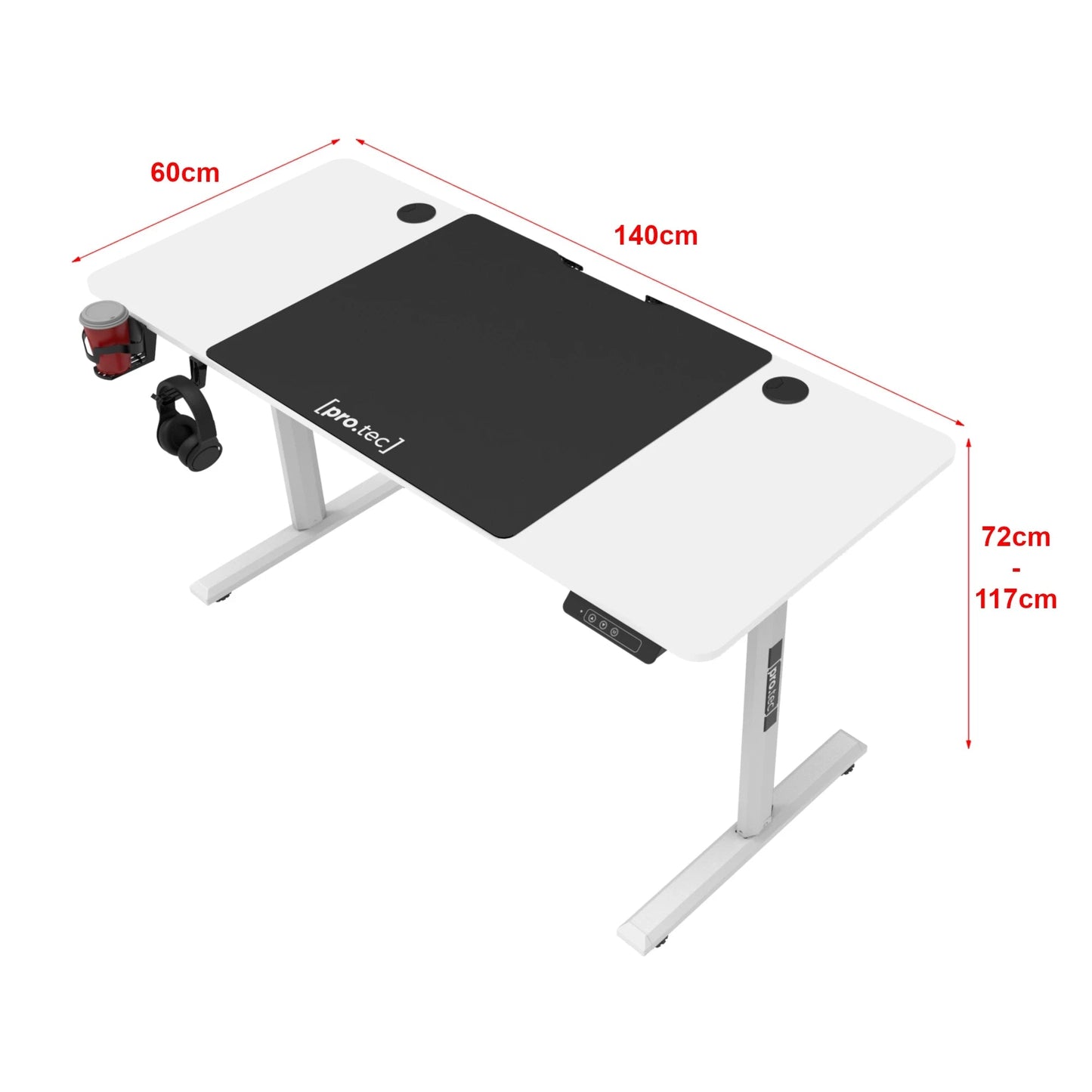 In And OutdoorMatch Bureau Jimmy - Zit Sta Bureau - Elektrisch Verstelbaar - Wit en Zwart - 140x60x72-117 cm Desk