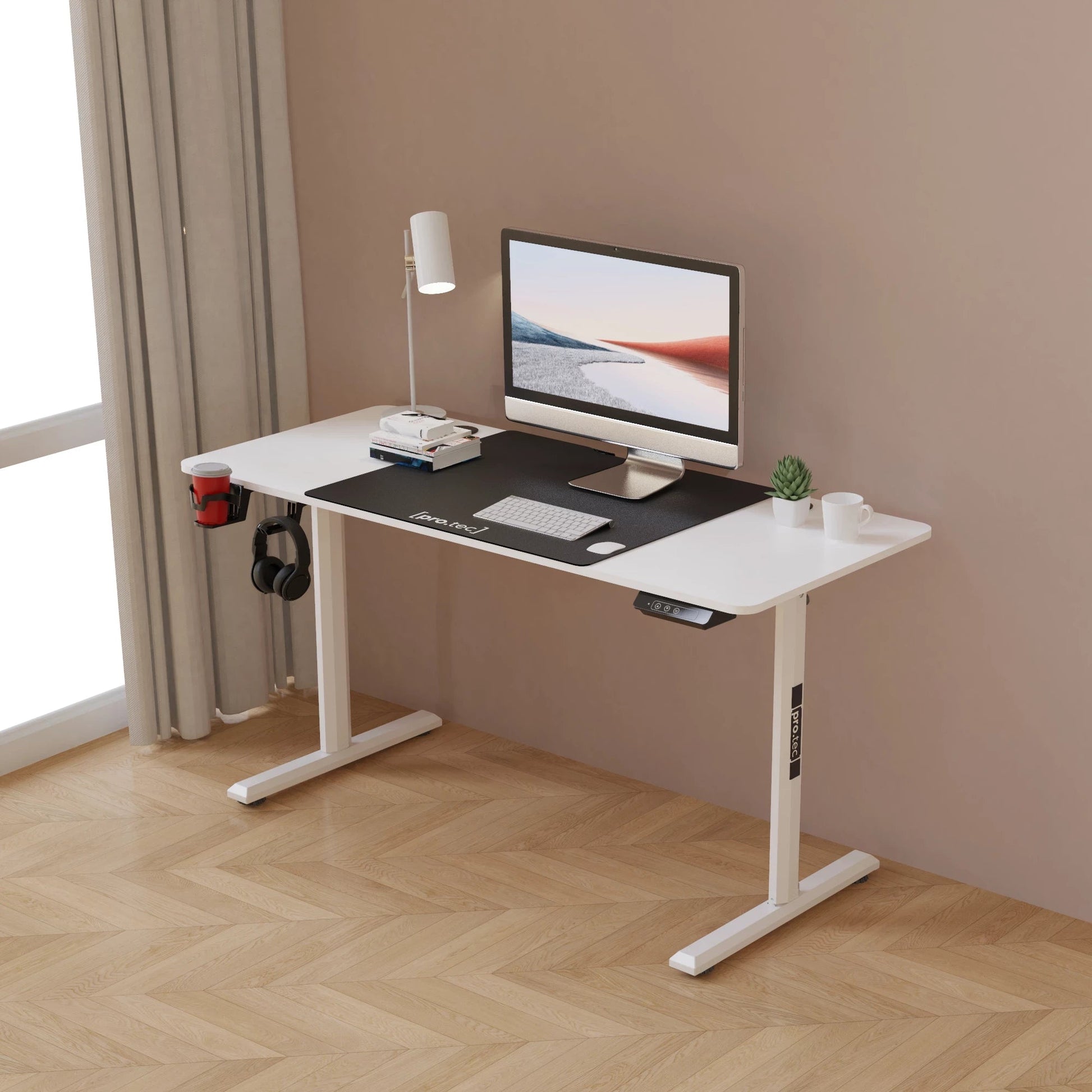 In And OutdoorMatch Bureau Jimmy - Zit Sta Bureau - Elektrisch Verstelbaar - Wit en Zwart - 140x60x72-117 cm Desk