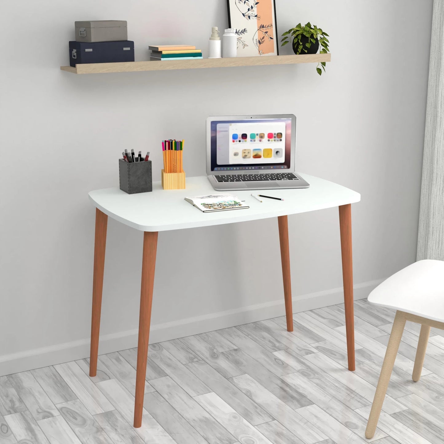 In And OutdoorMatch Bureau Memo - Laptoptafel - 70x90x60 cm - Wit en Houtkleurig - Spaanplaat en Beukenhout - Stijlvol Design Desk