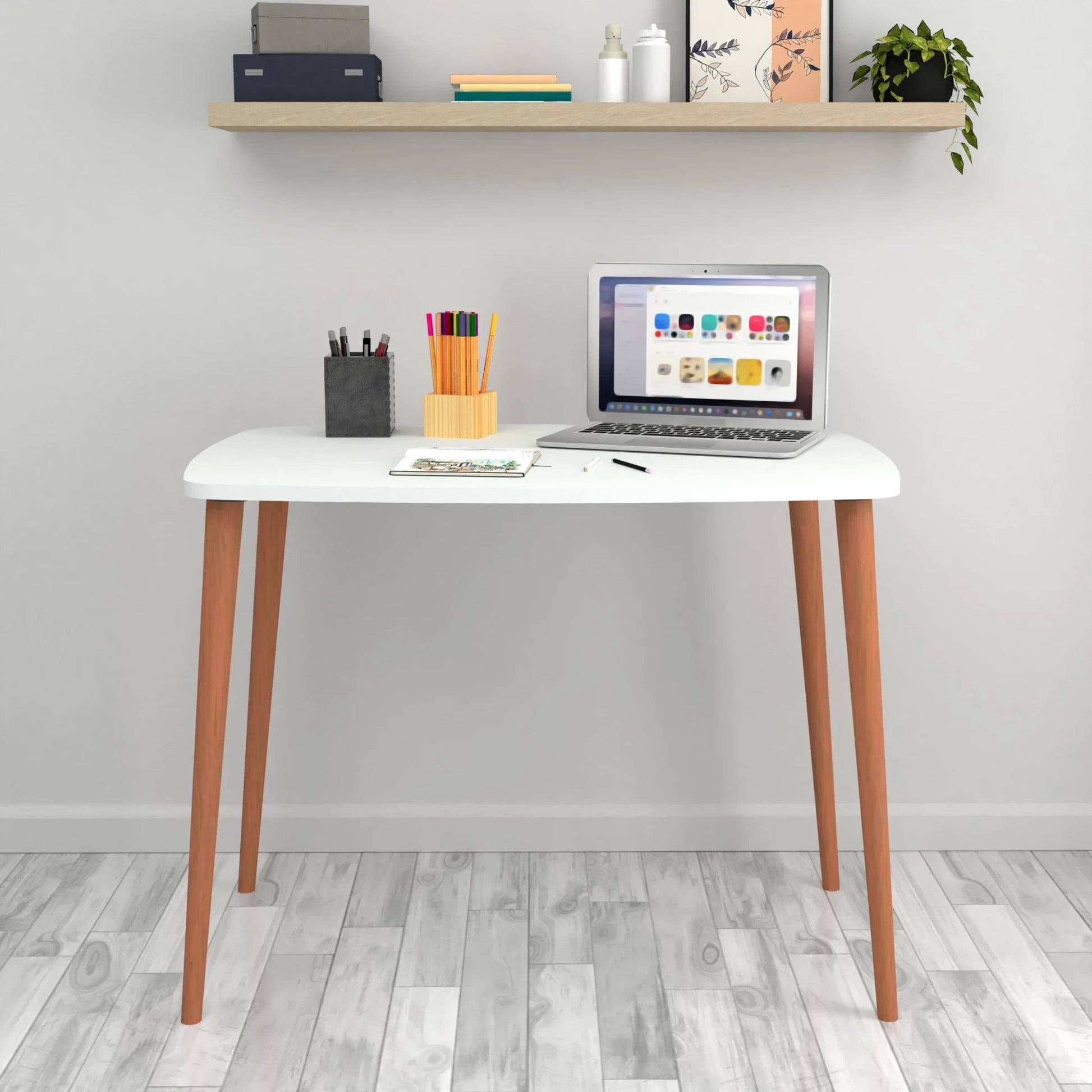 In And OutdoorMatch Bureau Memo - Laptoptafel - 70x90x60 cm - Wit en Houtkleurig - Spaanplaat en Beukenhout - Stijlvol Design Desk