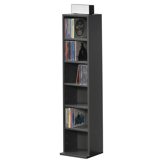 In And OutdoorMatch CD/DVD Kast Compartiment Jasper - Kast - Met 6 Planken - 90x20x20 cm - Donkergrijs - Spaanplaat - Modern Design Boekenplank