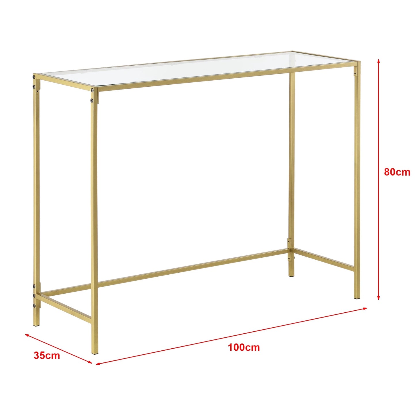 In And OutdoorMatch Consoletafel Christop - Wandtafel - Haltafel - Bijzettafel - Glas - 100x35x80 cm - Goud - Stijlvol design Consoletafel