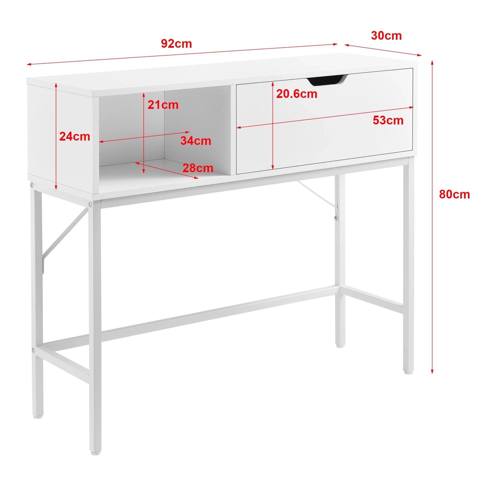 In And OutdoorMatch Consoletafel Lester- Bijzettafel - 92x30x80 cm - Wit - Metaal en spaanplaat - Modern design Consoletafel