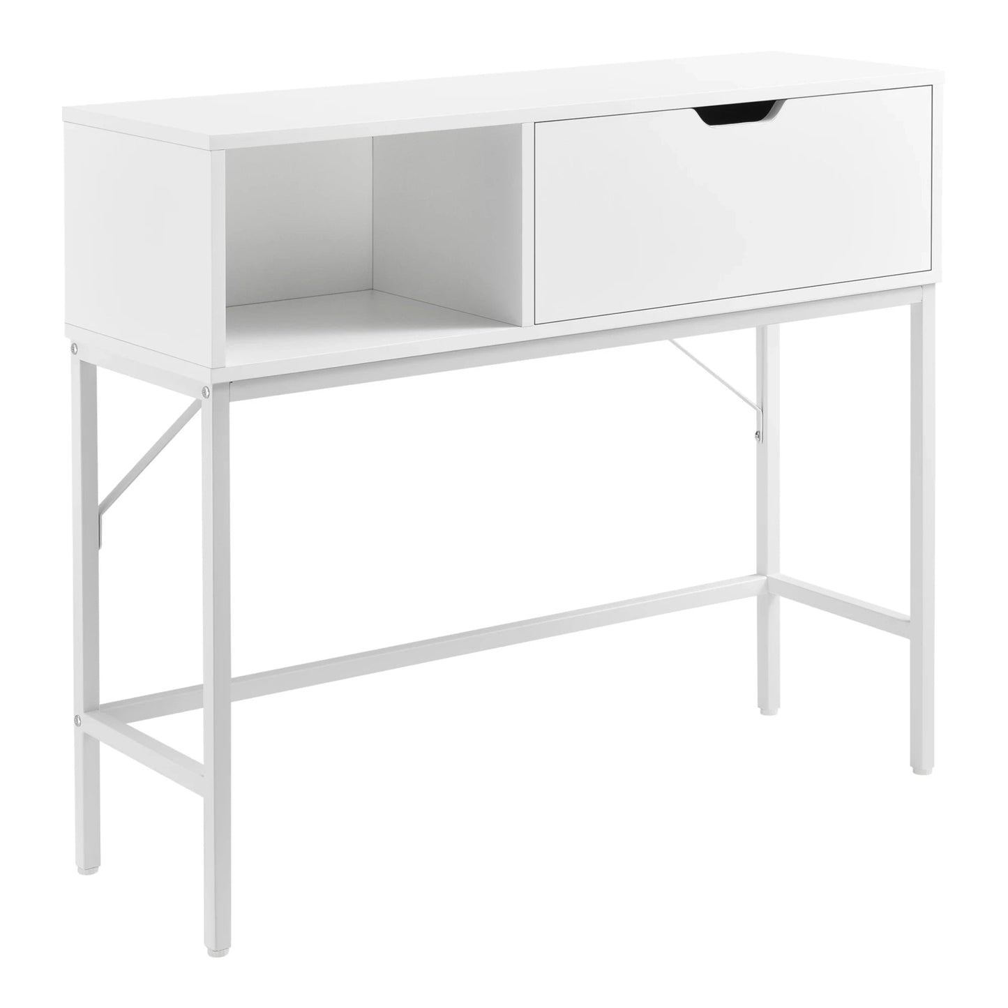 In And OutdoorMatch Consoletafel Lester- Bijzettafel - 92x30x80 cm - Wit - Metaal en spaanplaat - Modern design Consoletafel