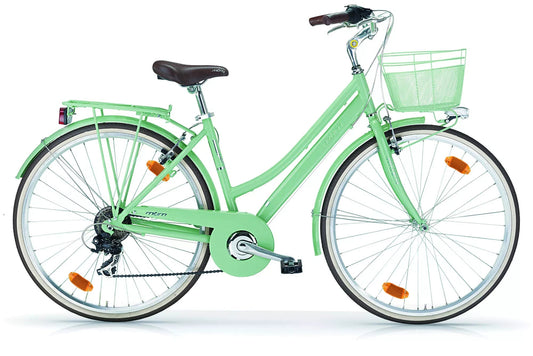 In And OutdoorMatch Damesfiets Kasandra - Stadsfiets met 6 versnellingen - 28 inch wielmaat - Fietsmand - Framemaat 46cm - Groen/zilver Stadshybride derailleur