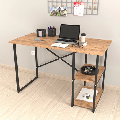 In And OutdoorMatch Desk Dublin - Laptoptafel - 75x120x60 cm - Zwart en Eiken - Spaanplaat en Metaal - Met 2 Planken - Modern Design Desk