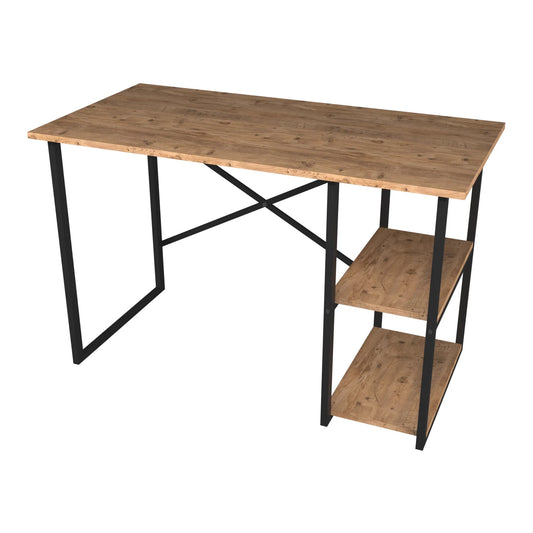 In And OutdoorMatch Desk Dublin - Laptoptafel - 75x120x60 cm - Zwart en Eiken - Spaanplaat en Metaal - Met 2 Planken - Modern Design Desk