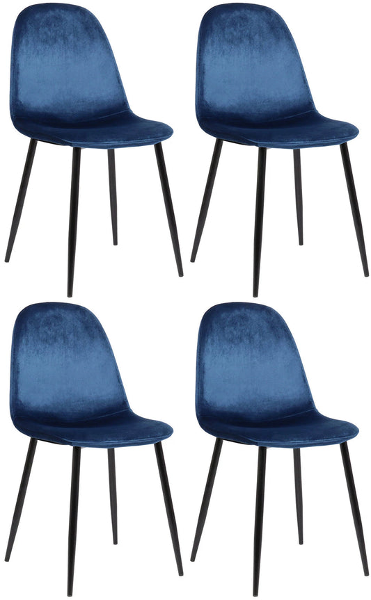 In And OutdoorMatch Eetkamerstoel Ana - Blauw - Set van 4 - Eetkamerstoel - Fluweel - Hoge kwaliteit bekleding - Decoratieve stoel - Stijlvolle eetkamerstoel Eetkamerstoel