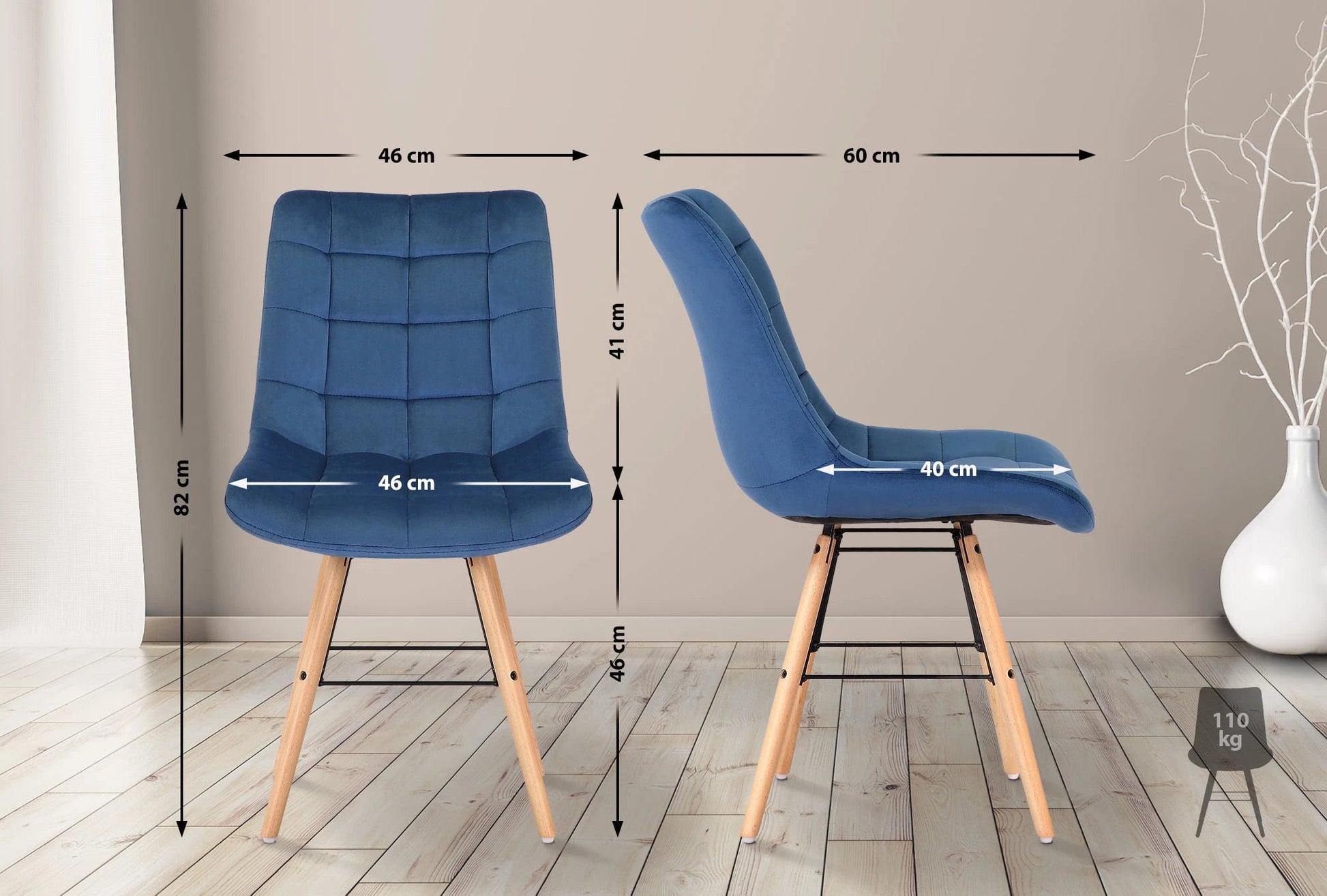 In And OutdoorMatch Eetkamerstoel Madge - Blauw en Hout - Fluweel - Hoogwaardige bekleding - Stijlvolle eetkamerstoel - Minimalistische en moderne uitstraling Eetkamerstoel