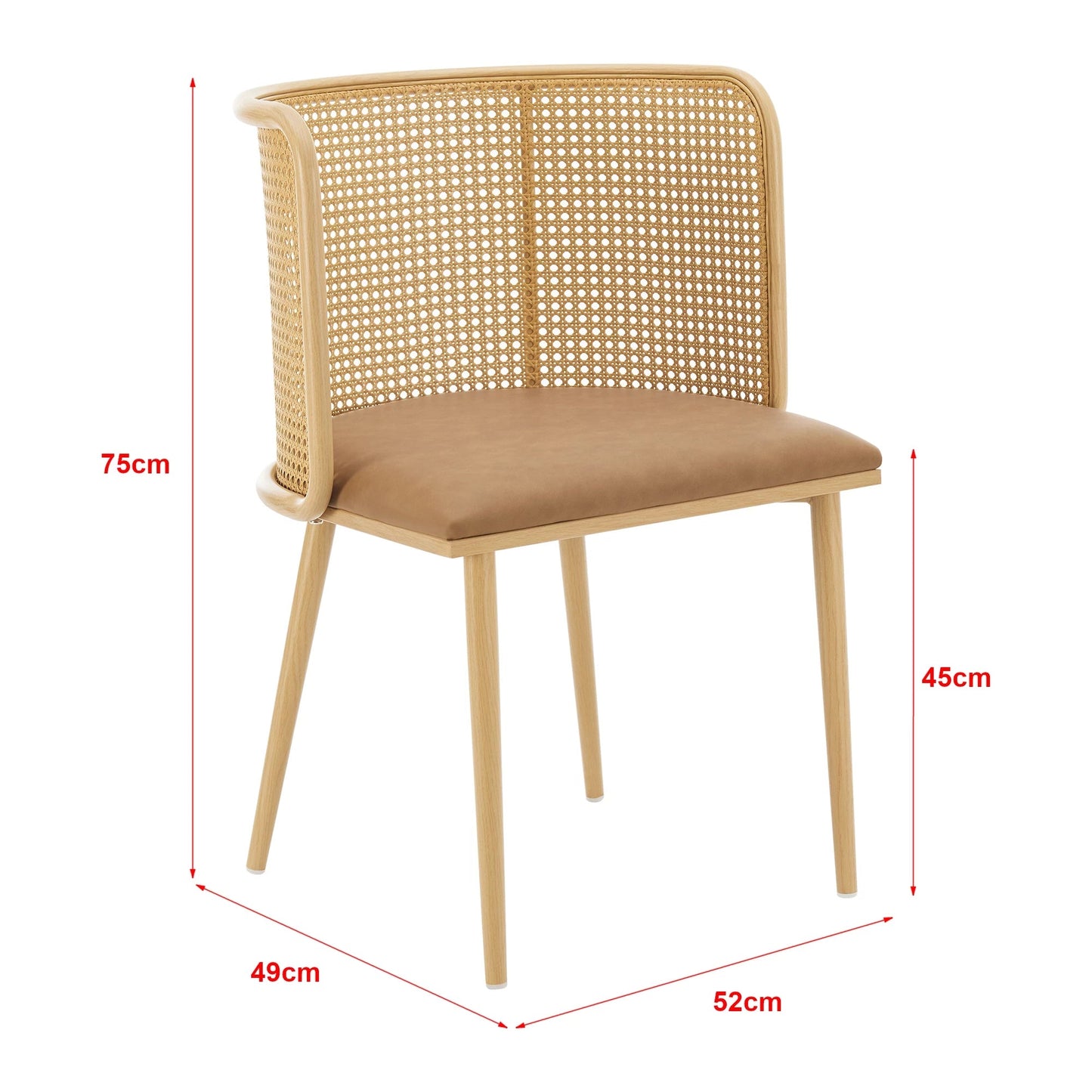 In And OutdoorMatch Eetkamerstoel Rex - Set van 2 - Bruin en Houtkleurig - 75x52x49cm - Met Rugleuning - Gestoffeerde Zitting - Kunstlederen Zitting - Stijlvol Design Eetkamerstoel