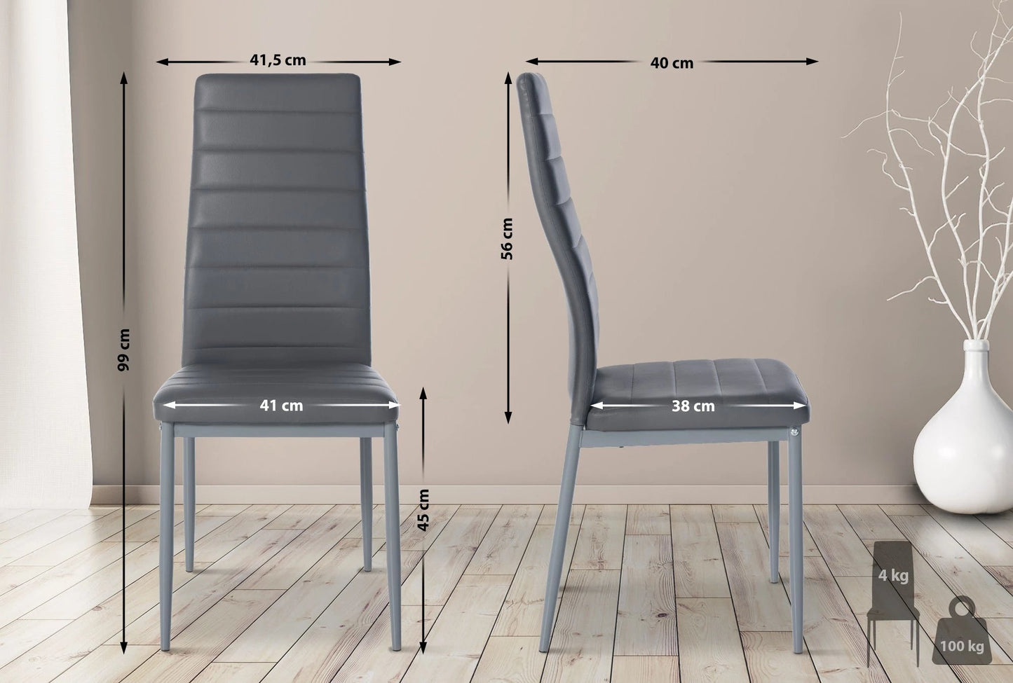 In And OutdoorMatch Eetkamerstoelen Brannon - Grijs - Set van 4 - Kunstleer - Hoogwaardige bekleding - Luxe eetkamerstoelen - Stijlvolle uitstraling Eetkamerstoel