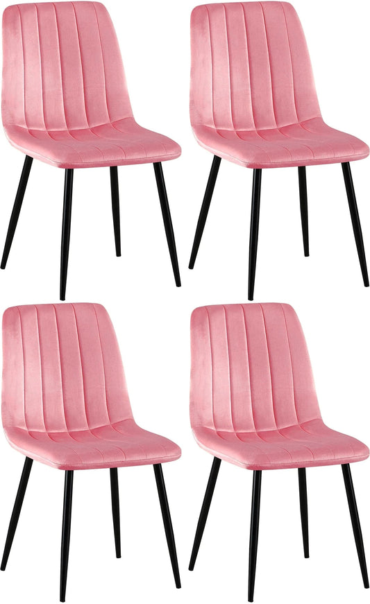 In And OutdoorMatch Eetkamerstoelen Guiomar - Roze - Set van 4 - Fluweel - Hoge kwaliteit bekleding - Decoratieve eetkamerstoel - Stabiel metalen frame Eetkamerstoel