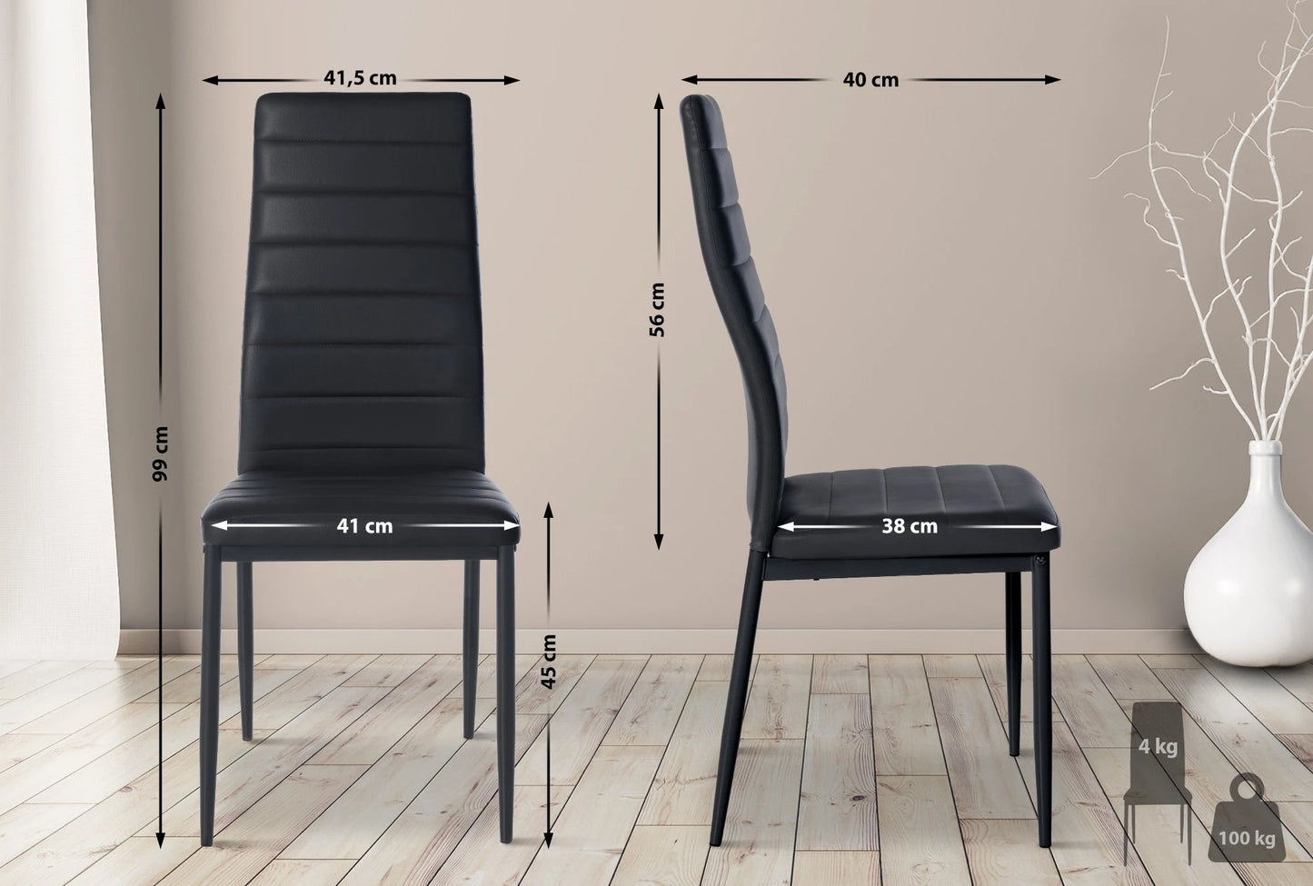 In And OutdoorMatch Eetkamerstoelen Jimmy - Zwart - Set van 6 - Kunstleer - Hoogwaardige bekleding - Luxe eetkamerstoelen - Stijlvolle uitstraling Eetkamerstoel